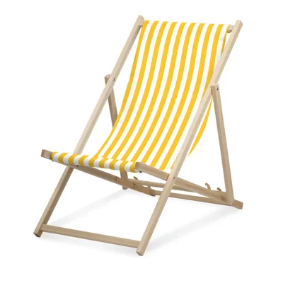 Image de Chaise longue - rayée étroite - jaune - pliable - en bois de hêtre - supporte jusqu'à 95kg - dossier réglable en 3 positions - Chaise longue de plage