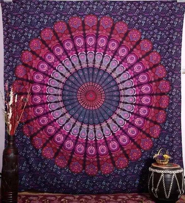 Productafbeelding van Unyqoos® Meerkleurig wandtapijt in mandala-stijl – Indiase wandversiering, 100% katoen, 230x140 cm (enkel) / 220x210 cm (dubbel) – geschikt als plaid, stranddeken en picknickdeken