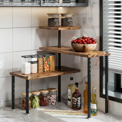 Produktbild von 3-stufiges Eckregal für die Arbeitsplatte, verstellbares Gewürzregal für Küche, Bad, Kaffeeecke und über der Spüle (schwarz)