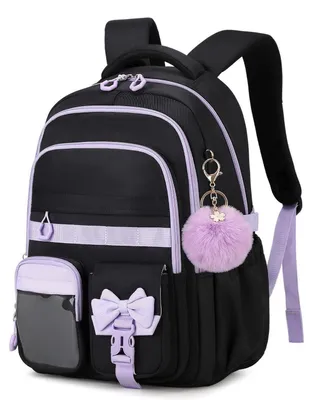 Image de Sac à dos scolaire pour filles, ergonomique, noir et violet, 22 litres, dimensions : 32 x 15 x 44 cm
