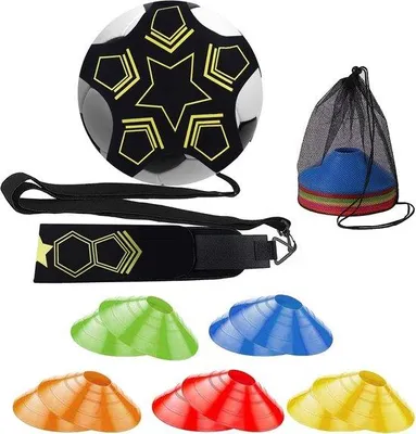 Produktbild von Famanu Fußball Trainingsset - Vielseitiges Trainingsmaterial - Schwarz, Bunte Markierhoedchen