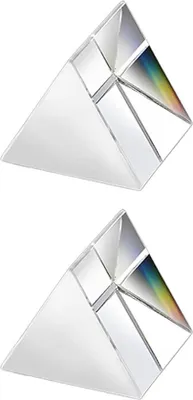 Immagine prodotto di Prisma triangolare in cristallo 30 x 30 mm – Esperimenti con lo spettro dell'arcobaleno, lente trasparente per la fisica dello spettro luminoso, fotografia con effetto arcobaleno – Set da 2 pezzi