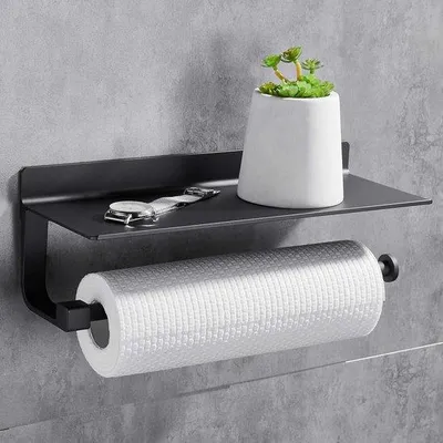 Immagine prodotto di Portarotolo da parete per rotoli di carta da cucina, portasciugamani da cucina con dispenser per rotoli di carta da bagno nero, accessorio per cucina e bagno