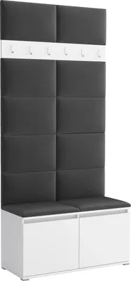 Obrázek produktu pro Šatní set Noris I, čalouněná šatní skříň 100 cm s lavicí, nástěnnými panely a háčky (barva: bílá + Trinity 15)