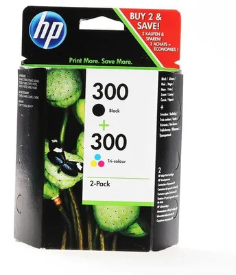 Zdjęcie produktu dla HP 300 zestaw 2 oryginalnych wkładów atramentowych: czarny/trójkolorowy, Standardowa wydajność, Czarny, Cyjan, Purpurowy, Żółty, Tusz na bazie pigmentu, Atrament barwnikowy, 2 szt., 200 stron(y)