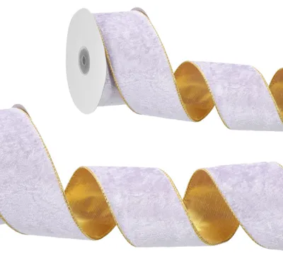 Fluwelen Band mit Draht 6 cm x 10 m, goldgepresst, rosa