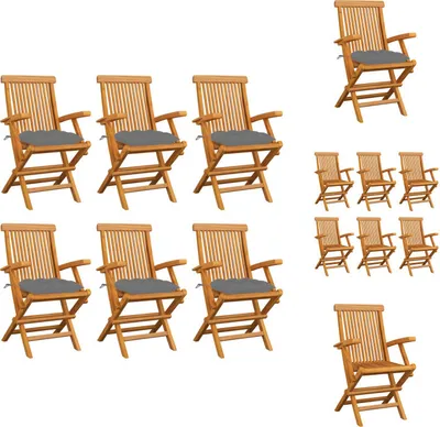 Immagine prodotto di vidaXL Sedie da giardino con cuscini grigi 6 pz. Legno massiccio teak - sedie da giardino