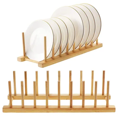 Image de Omgoods - Lot de 2 supports en bambou pour vaisselle - Rangement pour assiettes et couvercles de pots