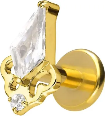 Produktbild von Ohrpiercing, Nasenpiercing Titan Labret mit Innengewinde KRISTALLSCHILD Gold Stablänge: 8mm | Stabstärke: 1,6mm