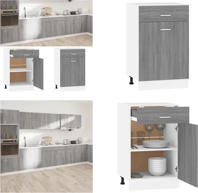 Image de vidaXL Armoire basse avec tiroir Gris Sonoma 50x46x81,5 cm - Armoire basse - Armoire de cuisine - Armoire de stockage