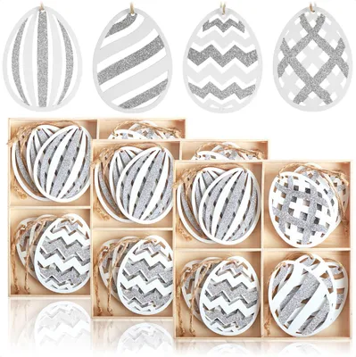 Produktbild von com-four® 36x Dekoaufhänger Ostern - für den Osterstrauß grau/weiß mit Streifen