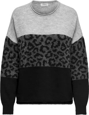 Produktbild von ONLY Leopardenmuster Pullover mit Rundhals im Colorblock Größe: M