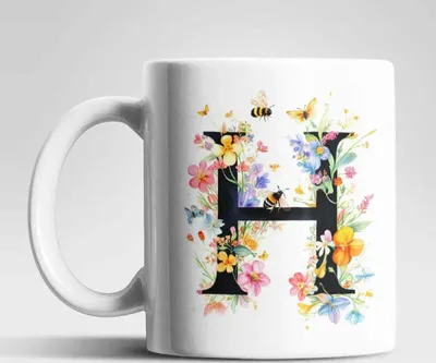 Produktbild von Name A bis Z und 0 bis 9 Blumen Bienen Kaffeetasse Teetasse Tasse Geschenkidee – H