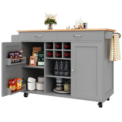 Produktbild von Moderne Kücheninsel(Grau),Küchenschrank,buffetschrank,Speisewagen mit Holzmaserung, buffetschrank,Multifunktionale Esstisch mit Speicherraum