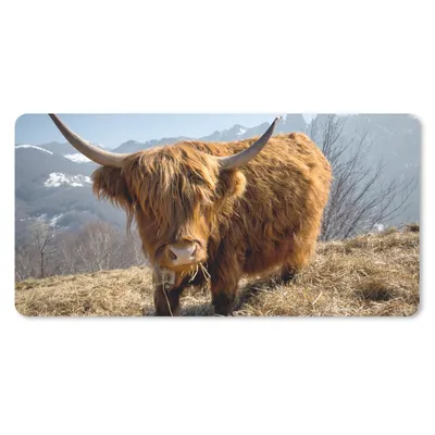 Produktbild von MuchoWow® Schreibtischunterlage Schottischer Highlander - Berg - Schnee 80x40 cm - XXL Mauspad - Gaming Mauspad