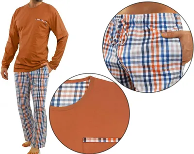 Immagine prodotto di Pigiama uomo Sesto Senso 100% cotone maniche lunghe + pantaloni pigiama notte - 2527/04 Bronzo - XXL