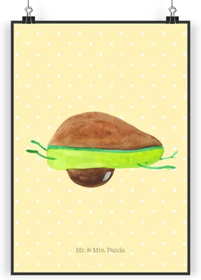 Produktbild von Mr. & Mrs. Panda Bild Avocado Yoga DIN A5 - Gelb Pastell - Geschenk, drucke, Humor, Posterdruck, wandkunst, Sport, Hilfe, Bauch, Haha, wanddeko, Wandbild