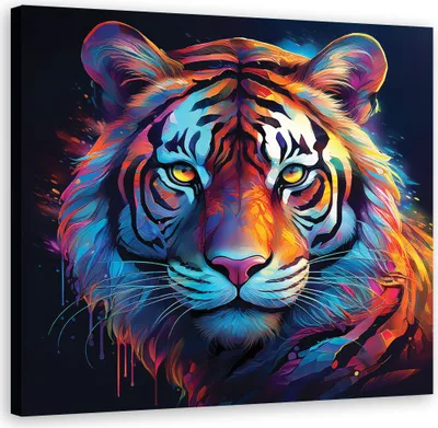 Produktbild von Leinwandbild Tiger Pop-Art Bunt 60x60 Feeby Bunt bild für die wand bereit zum aufhängen