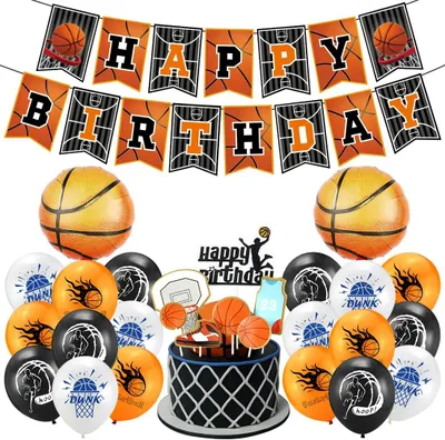 Productafbeelding van Ballonnen - Taartdecoratie - Banner - Folieballon en feestdecoratie voor basketbal - Verjaardag - Kinderen