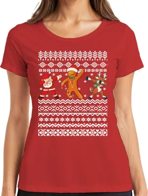 Produktbild von Dabbing Santa Cookie Lebkuchen - Ugly Christmas Sweater Weihnachten Damen T-Shirt, Rot, XXL