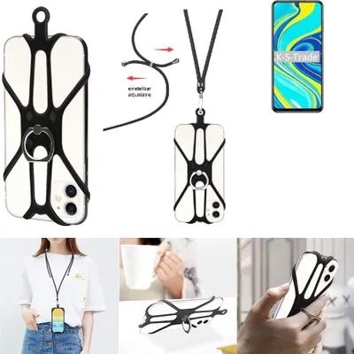 Produktbild von K-S-Trade 3in1 Handykette Handyband Handykordel Halsband Smartphone-Ring Handy-Ring kompatibel mit Xiaomi Redmi Note 9 Pro Fingerhalterung Handyring