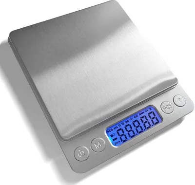 Image de Balance de cuisine numérique avec une capacité de 3 000 g et une précision de 0,1 g, écran, fonction de tare, 9 unités de mesure, arrêt automatique, piles, acier inoxydable