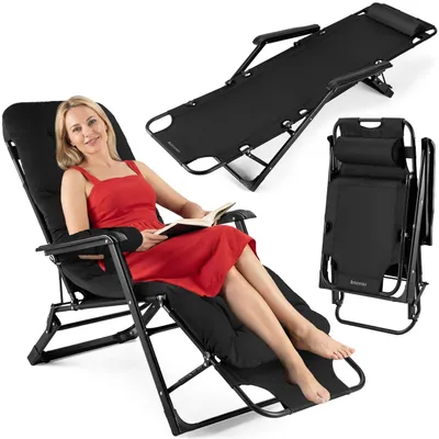Produktbild von Luverno® Klappbare Gartensessel Sonnenliege mit Kissen bis 120 kg Liegestuhl Klappliege Gartenliege Rückenlehne Campingstuhl Strandsessel Strandstuhl