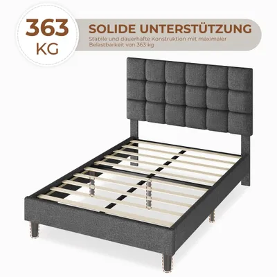 Produktbild von Yaheetech Polsterbett Doppelbett mit Höhenverstellbarem KopfteilStabiler Bettrahmen Stoffbett mit Lattenrost Bettgestell 140x200 cm Dunkelgrau