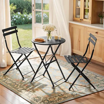 Produktbild von SONGMICS Balkonmöbel 3-teilig, 1 Klapptisch mit 2 Stühlen, Gartenmöbel-Set, aus Stahl, für Balkon, Terrasse, schwarz
