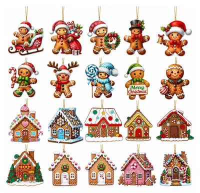 Productafbeelding van Peperkoekmanhangers kerstversiering houtdecoratie - Set van 24