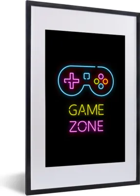 Produktbild von MuchoWow® Gerahmtes Poster Controller - Spiel - Neon - Schwarz - Zitate - Spielzone 40x60 cm - Poster mit Schwarzem Bilderrahmen Wandposter Rahmen Foto Bilder - Poster in Rahmen