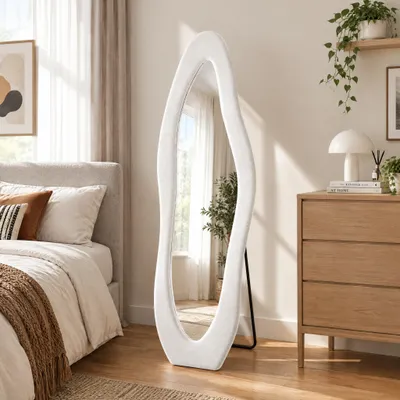 Productafbeelding van Asymmetrische spiegel, 160x50 cm,全身鏡, met fluwelen bekleding, staande en wandspiegel voor slaapkamer, woonkamer, kleedkamer en hal
