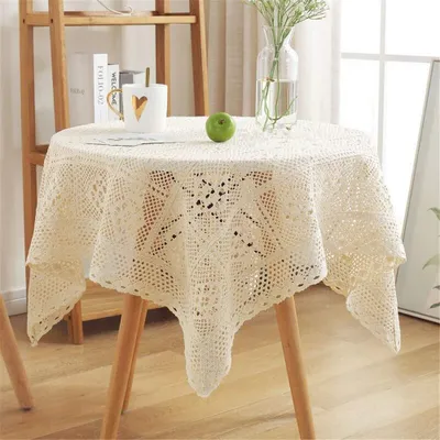 Produktbild von Omgoods – Vintage-Tischdecke in Beige mit Häkelbordüre, 160 x 160 cm, geeignet für Hochzeiten und Feiern