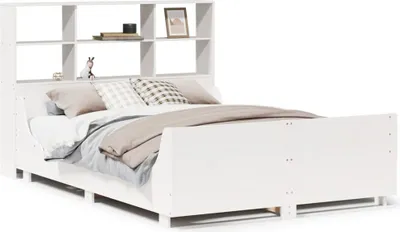 Produktbild von Massivholzbett mit Regal ohne Matratze Weiß 160x200 cm