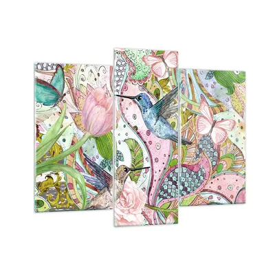 Produktbild von Bilder auf glas - Vogel Schmetterling Blume - 130x100cm - Glasbilder - Wandbilder - Kunstdruck - zum Aufhängen bereit - Wanddekoration aus Glas - Glas Bilder - Wandbild auf Glas - GCB130x100-4065