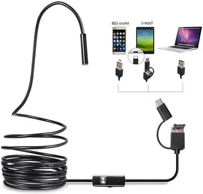 Image de Caméra d'inspection étanche à objectif de 7 mm, endoscope (borescope) avec fonction 3-en-1 et 6 LED - Compatible avec les interfaces MicroUSB/USB-C/USB