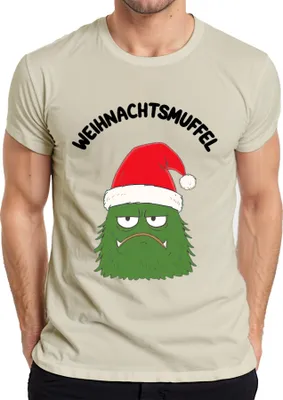 Produktbild von WEIHNACHTSMUFFEL Weihnachtsmonster Nikolausmütze sarkastisch Herren T-Shirt, Natur, S