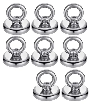 Produktbild von Neodym-Magnete 8 Stück, 25 mm Magnethaken, Magnet mit Haken, Ösenmagnet für Kühlschränke, Küchen, Garagen und Camping, Silber
