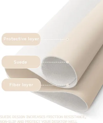 Produktbild von Schreibtischunterlage, Mauspad mit Leder und Rutchfeste Wildleder, Multifunktionales Office Mousepad Laptop Schreibunterlage, Tischschutz Unterlage für Büro/Home-Office (Beige, 80x40cm)