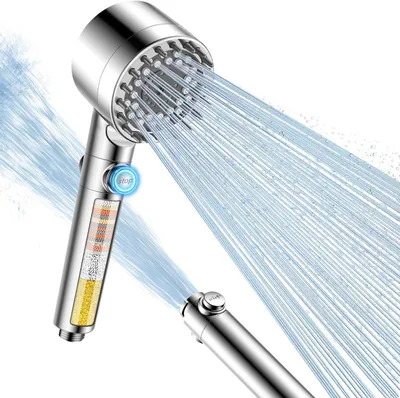 Produktbild von Duschkopf, 15-Schichten-Filter, 4 Strahlarten, Wassersparend, mit Stoppfunktion, silber, für Badezimmer