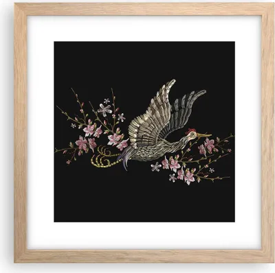 Produktbild von Gerahmtes Poster - Rahmen in heller Eiche - Asiatisch Vogel Blumen - 30x30 cm - Wand Bild - Wanddeko - Wandbilder - Kunstposter - Wandposter - Bilderrahmen - Bilder - Kunstdruck - P2NAC30x30-4614