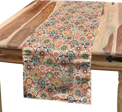 Produktbild von ABAKUHAUS Geometrisch Tischläufer, Orientalische Blumendarstellung im altmodischen traditionellen Art-strukturierten Handwerks-Motiv, 40 x 180 cm, Mehrfarbig
