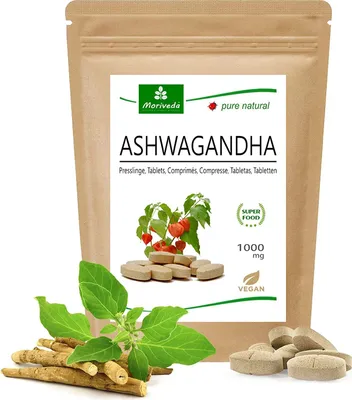 Zdjęcie produktu dla MoriVeda Ashwagandha Tabletki 1000mg, 100% naturalne, wegańskie (1x120 tabletek)