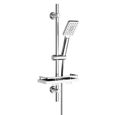 Immagine prodotto di JOHO set doccia in acciaio inox con piatto doccia, set asta doccia 70 cm con supporto per soffione e tubo flessibile per bagno rettangolare cromo