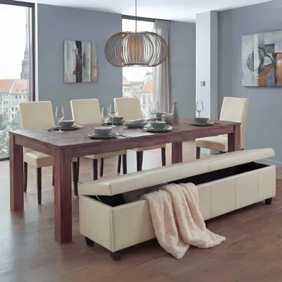 Produktbild von XXL Sitzbank mit Stauraum, 4 Stühle, Kunstleder, Creme