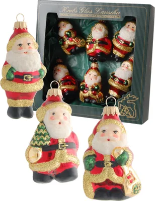 Produktbild von Krebs Glas Lauscha Weihnachtsbaumschmuck 6er Set - Mini Weihnachtsmänner Rot/Gold - aus Glas - ca. 8 cm