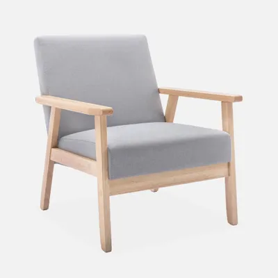 Immagine prodotto di Poltrona scandinava in legno e tessuto, Grigio chiaro
