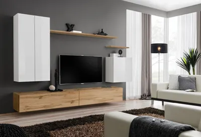 Zdjęcie produktu dla Ściana do salonu RIONATA 2 - biały / dąb wotan