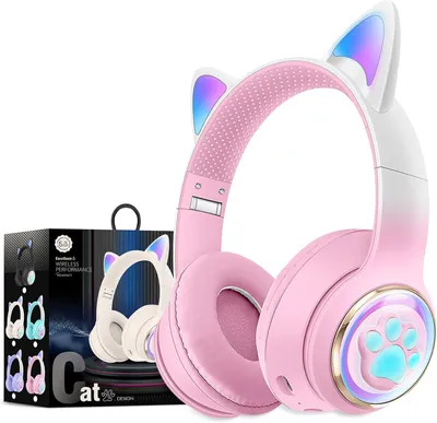 Produktbild von Katzenohr Bluetooth Kopfhörer für Kinder, LED-Beleuchtete und Faltbare Stereo Kopfhörer,Unterstützt Mikrofon/TF Speicherkarte für /iPhone/iPad/Laptop
