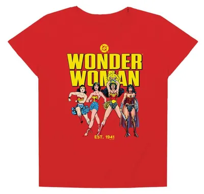 Immagine prodotto di Maglietta da donna "Wonder Woman - Attraverso gli anni", modello TV36309 (taglia XL), colore rosso